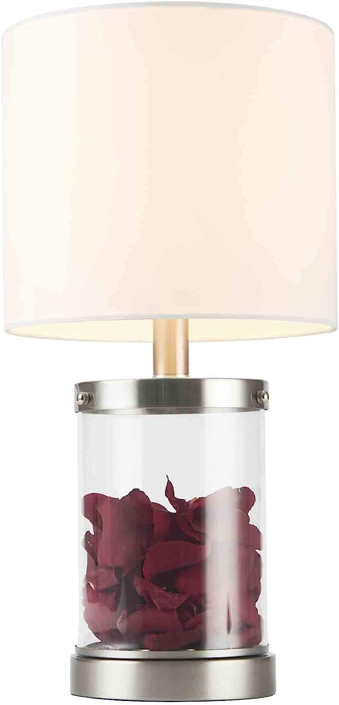 Fillable Tischlampe, moderne Schreibtischlampe mit Klarglas füllbar Basis, 18" nautischen Küsten Meer Akzent Lampe mit Stoff-Schirm und Stahlbasis für Muschel Nachttisch Wohnzimmer Büro